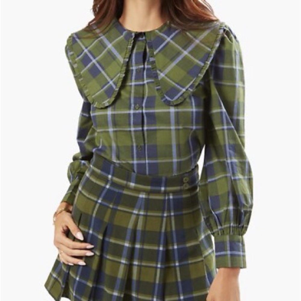 WeWoreWhat Plaid Blouse and skirt - Green and Blue